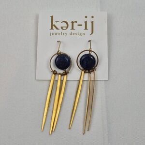 Ker-ij Dream Catcher Earrings Lapis Lazuli Brass Dangle Hoop Boho Statement Boho
